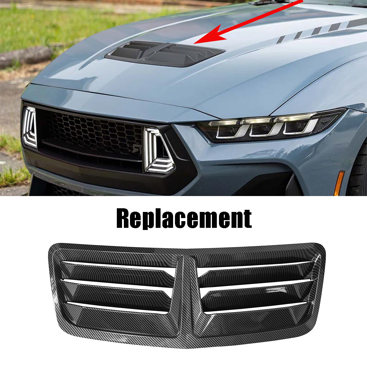 For Ford Mustang S650 24+ Dark Horse GT Engine Hood Air Vent Scoop Carbon Look
