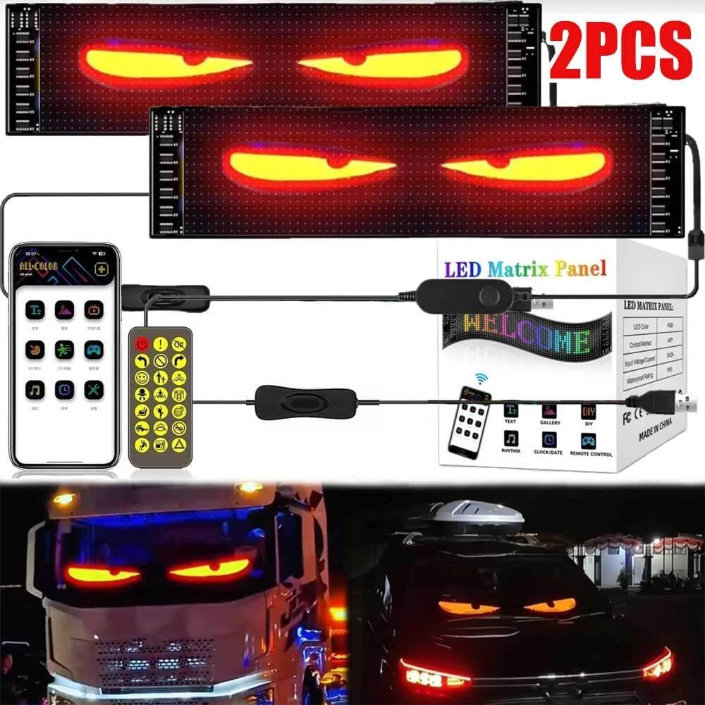 2Pcs LED Truck Windshield Car Devil Eyes Light Remote Smart Eye Lamp Soft Screen