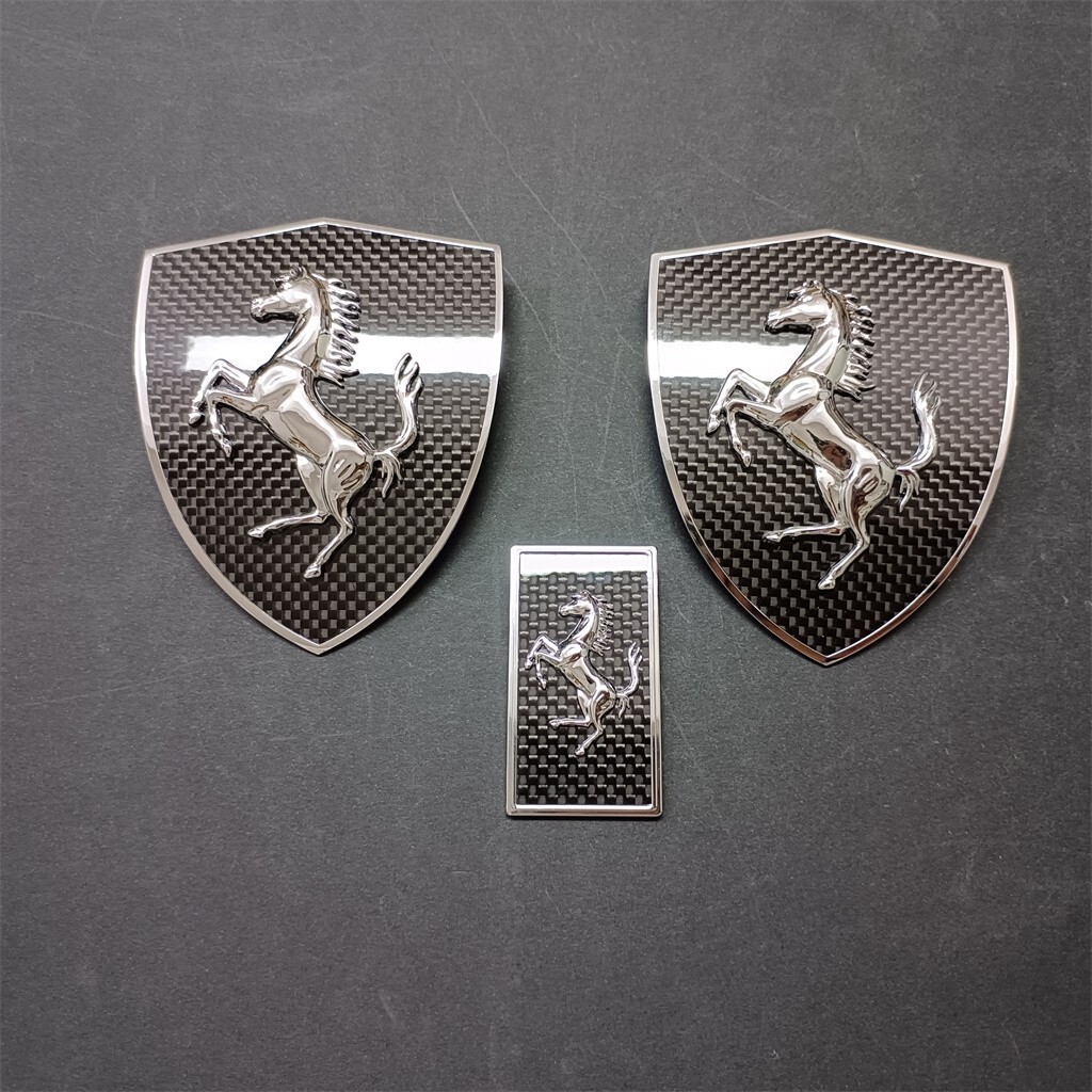 Ferrari 360 365 Carbon Fiber Fender Shield & Front Bonnect Badge Emblen Set