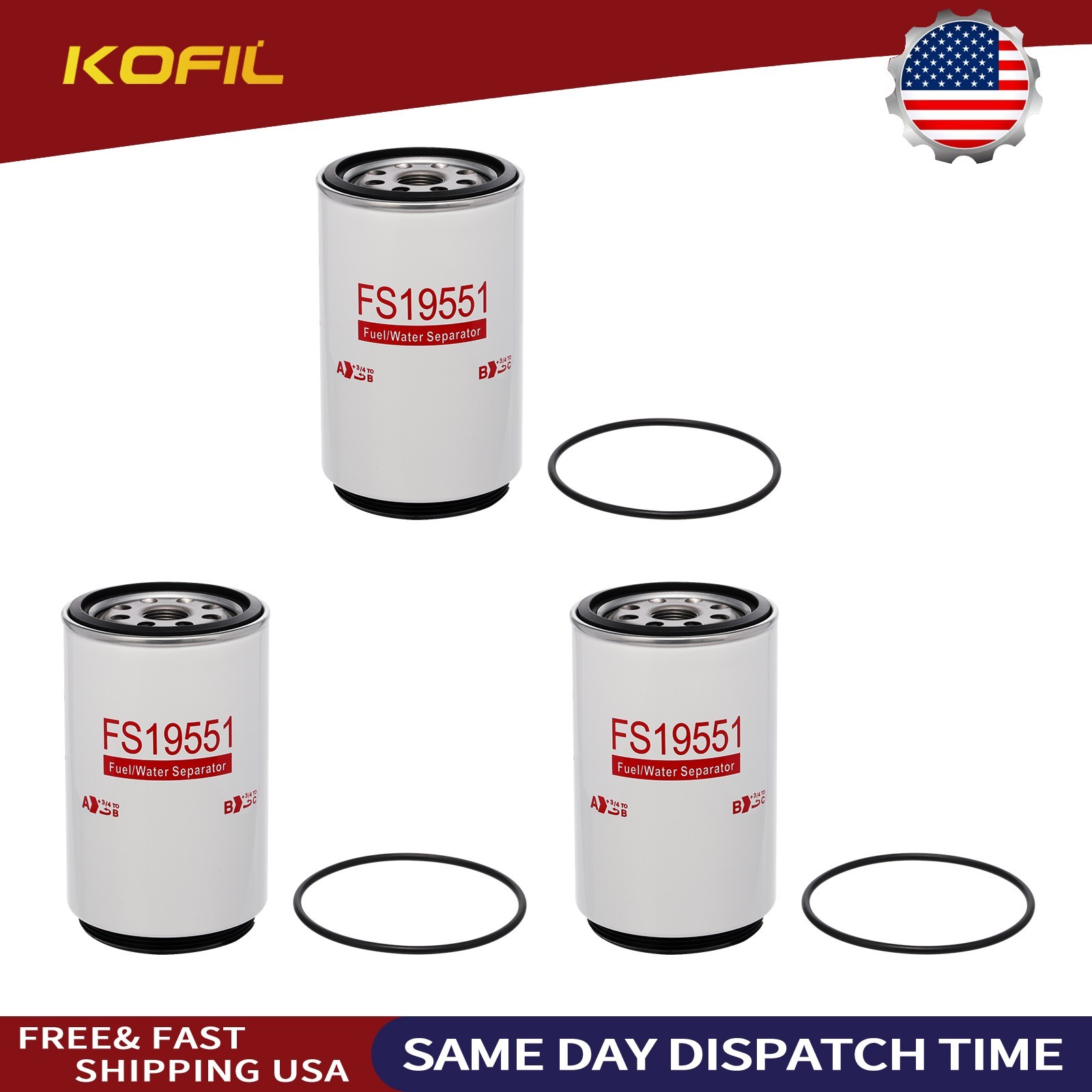 3Pcs Brand New Fuel Filter With Water Separator FS19551 P551066