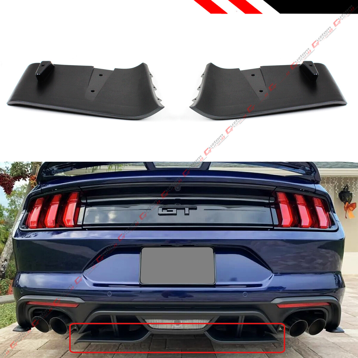 For 2018-2023 Ford Mustang GT R Style Rear Bumper Diffuser Valance Aero Foil Kit