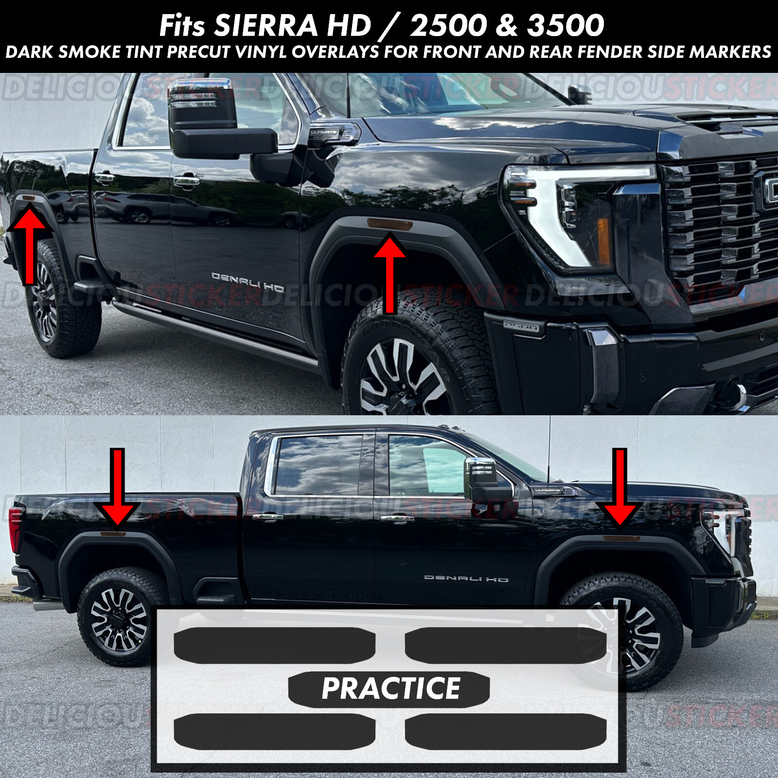 For 2024-26 GMC Sierra HD Smoke Decals Tint Side Markers Vinyl Overlay 2500 3500