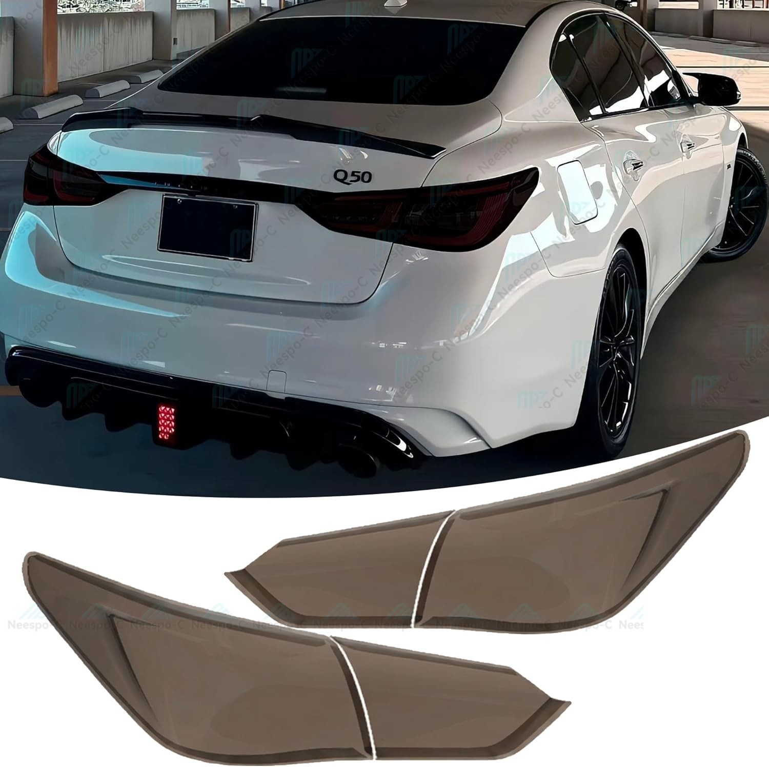 Fit For INFINITI Q50 Rear Tail Light Guard Decor Cover Trim Smoked Black 2014-17