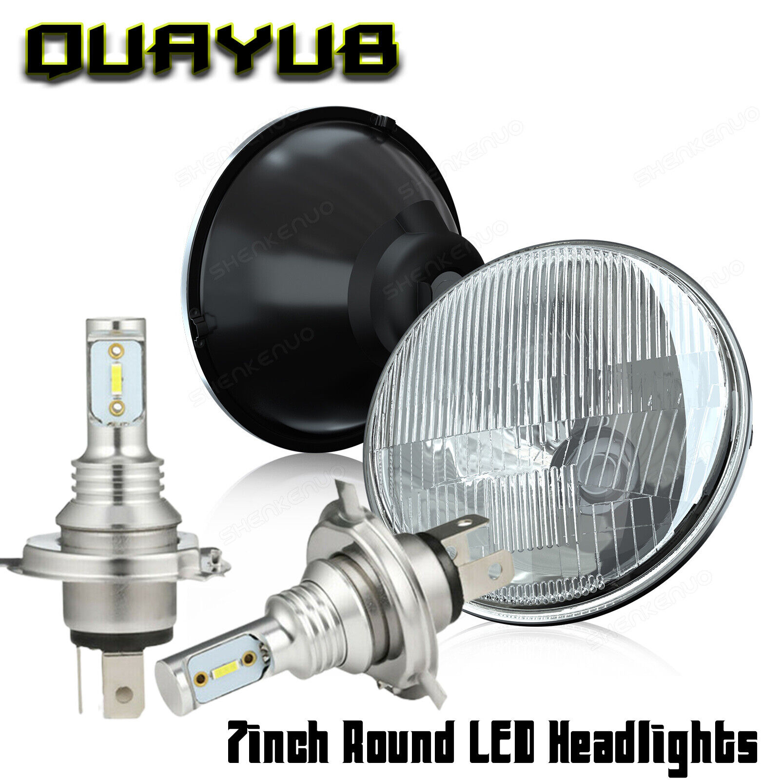 7 Inch LED Glass Headlight Round, ORIGINAL CLASSIC LOOK conversion Chrome pair