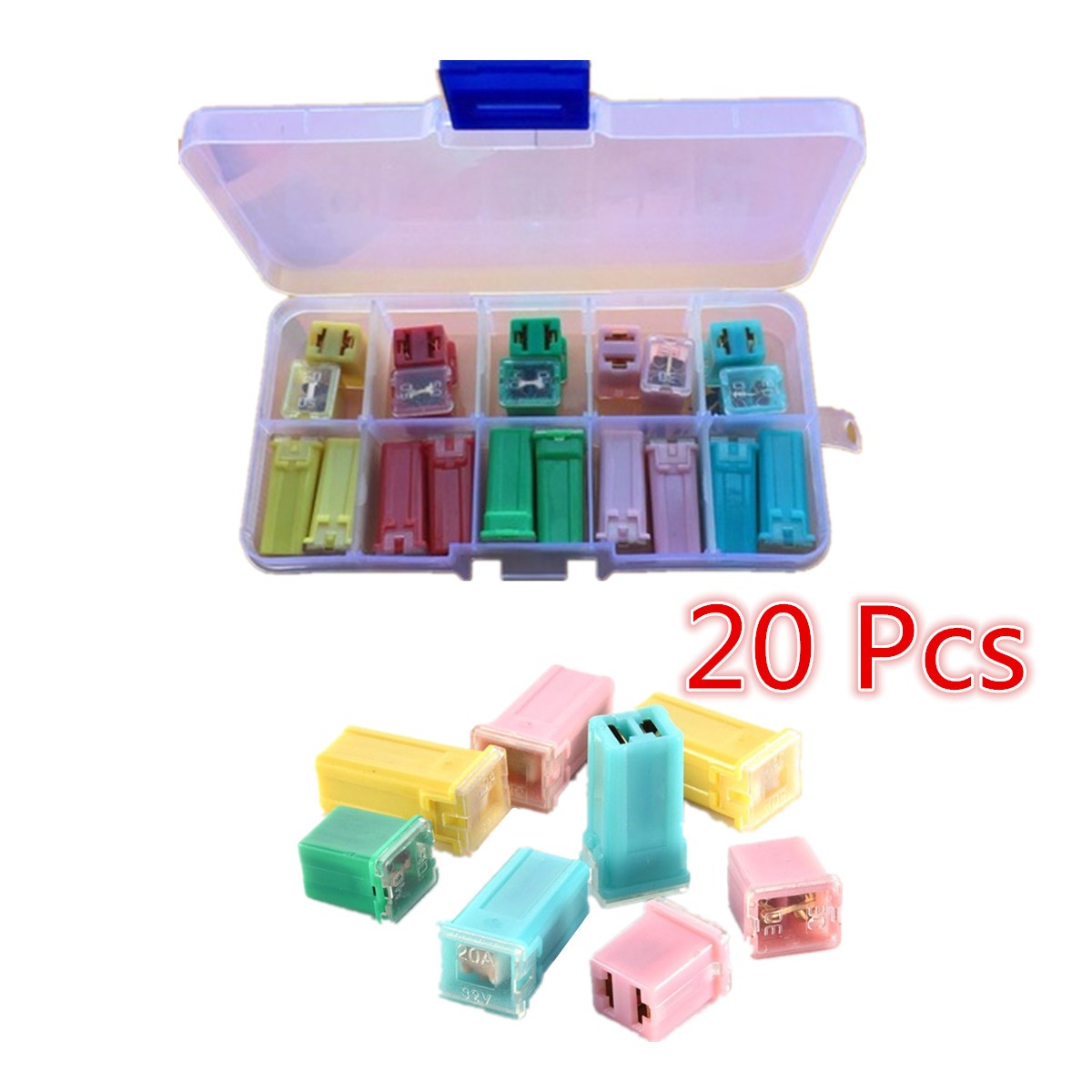 20Pcs Auto Fuses Mini Square Fuses Automotive Car Fuse Assortment Kit AMP W/Box 20Pcs Auto Fuses Mini Square Fuses Automotive Car Fuse Assortment Kit AMP W/Box