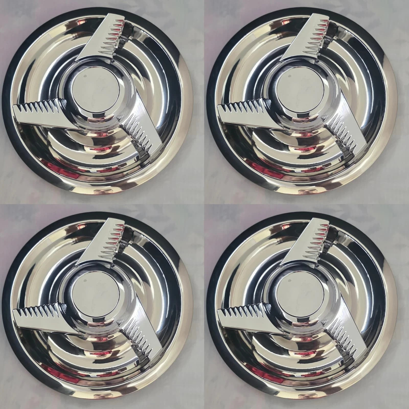 4PCS 1964-74 Chevy GM Rally Wheel Center Caps 3 Tri-Bar Sleek Spinner Chrome