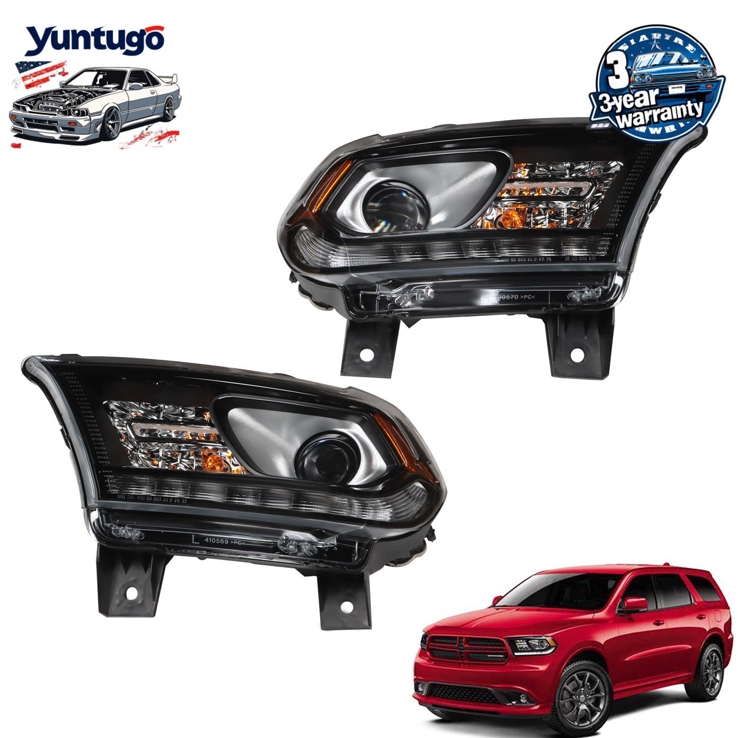 HID Headlight For 2014 2015 2016-2021 Dodge Durango W/LED DRL Lamps Left+Right