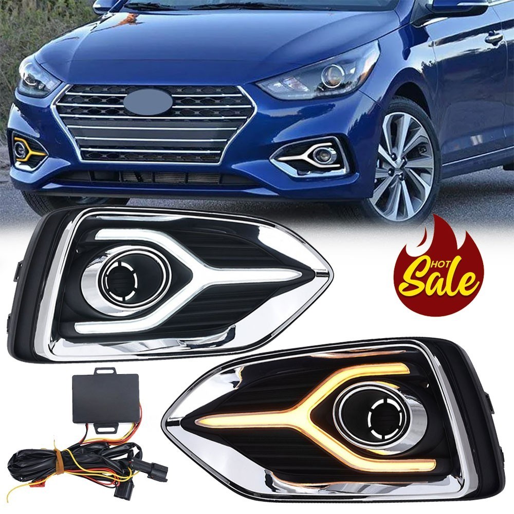 For Hyundai Accent 2017-2022 DRL Daytime Running Fog Light with Turn Signal Lamp