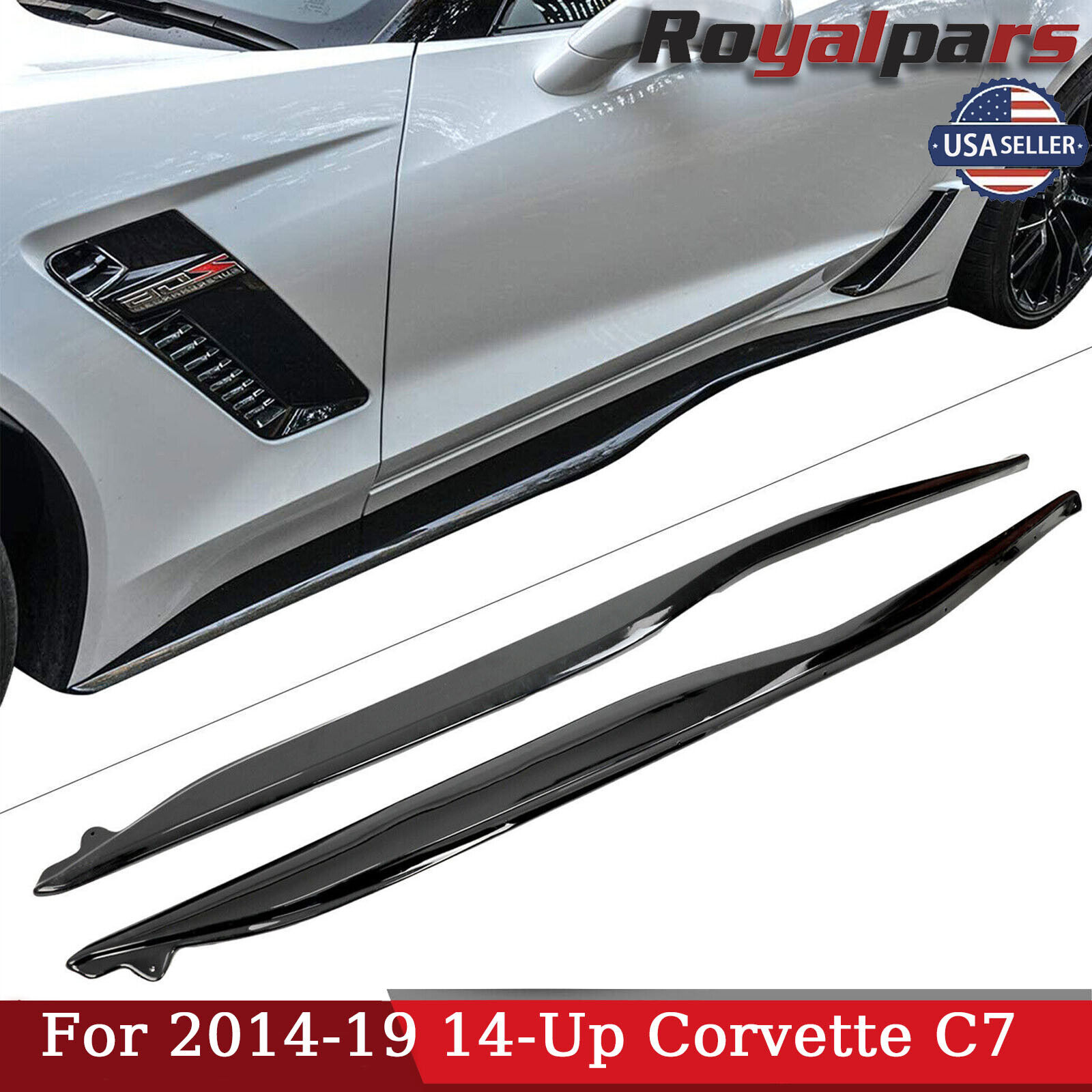 For 2014-19 14-Up Corvette C7 ABS Plastic Side Skirts Z06 Style ABS GLOSS BLACK
