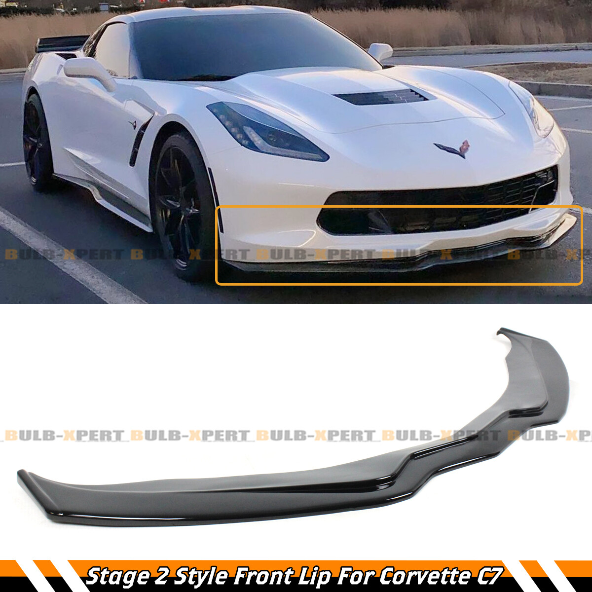 For 14-19 Corvette C7 Z06 STG 2 Gloss Blk Front Bumper Lip Chin Spoiler Splitter