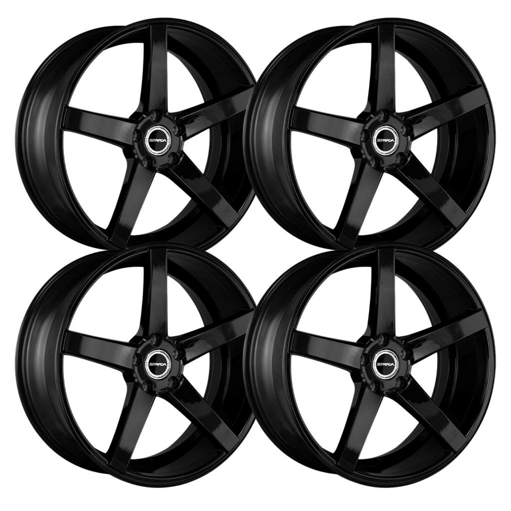 (Set-4) Strada Perfetto 16x7.5 5x110/5x114.3 35MM Gloss Black wheels rims