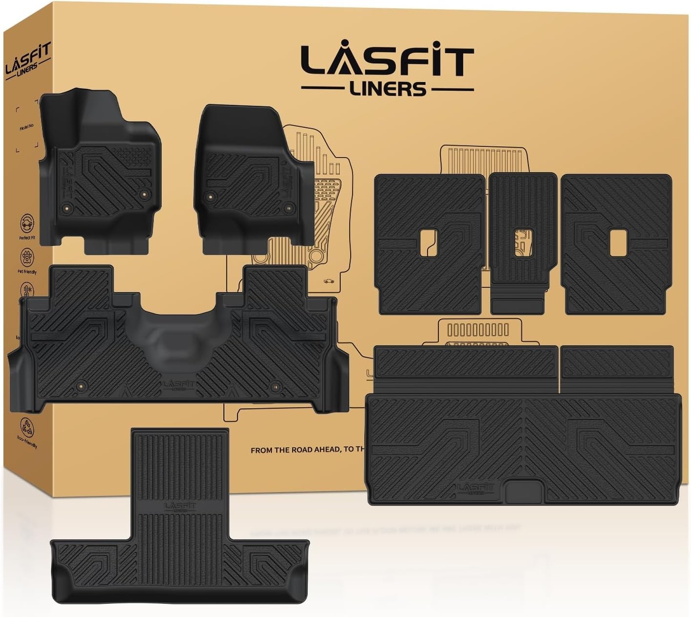 LASFIT Floor Mats Cargo Liner for 2025-2027 Ford Expedition 7 Seat TPE 5PC Set LASFIT Floor Mats Cargo Liner for 2025-2027 Ford Expedition 7 Seat TPE 5PC Set