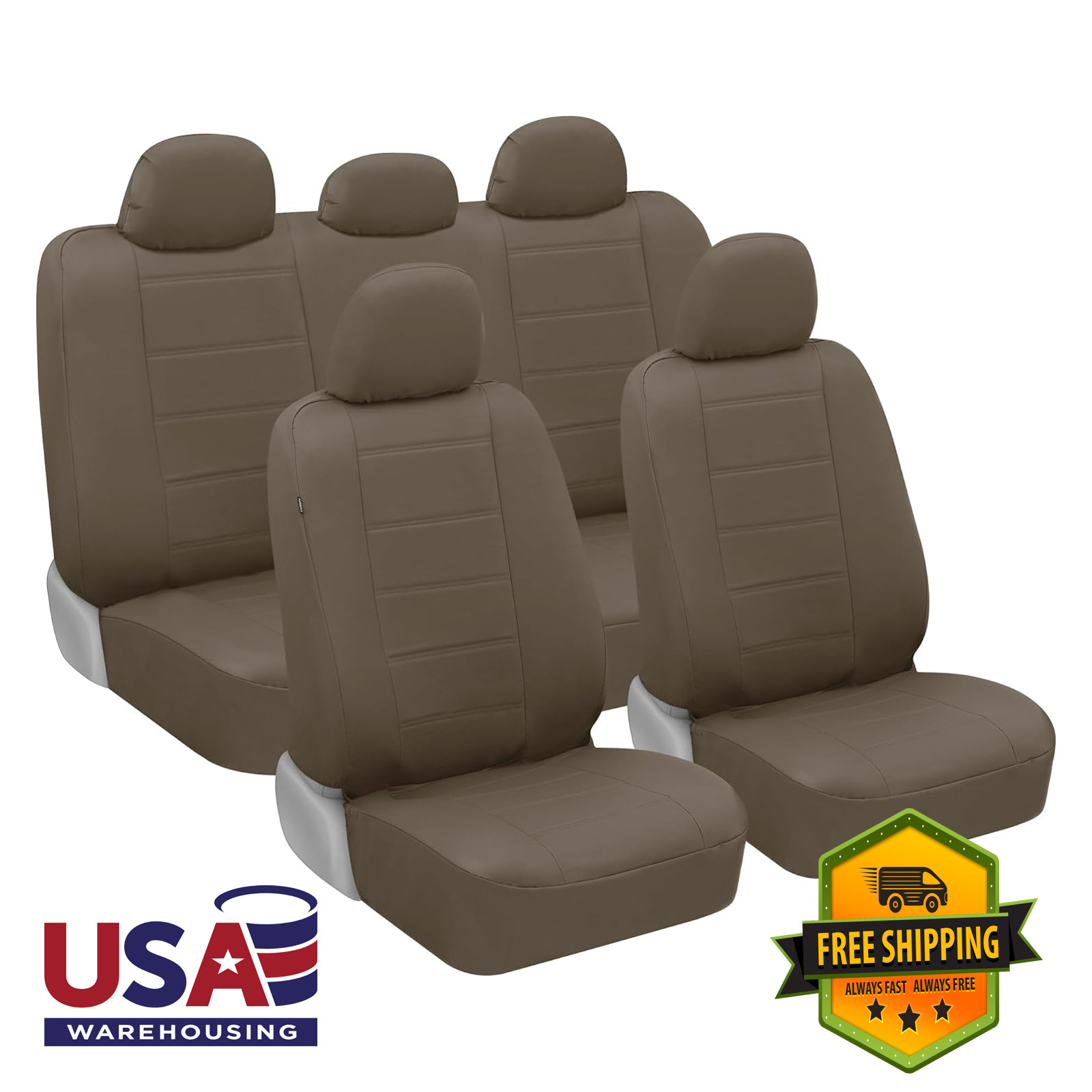 Car Seat Covers 9-Piece Full Set Beige Faux Leather Universal Fit for Cars