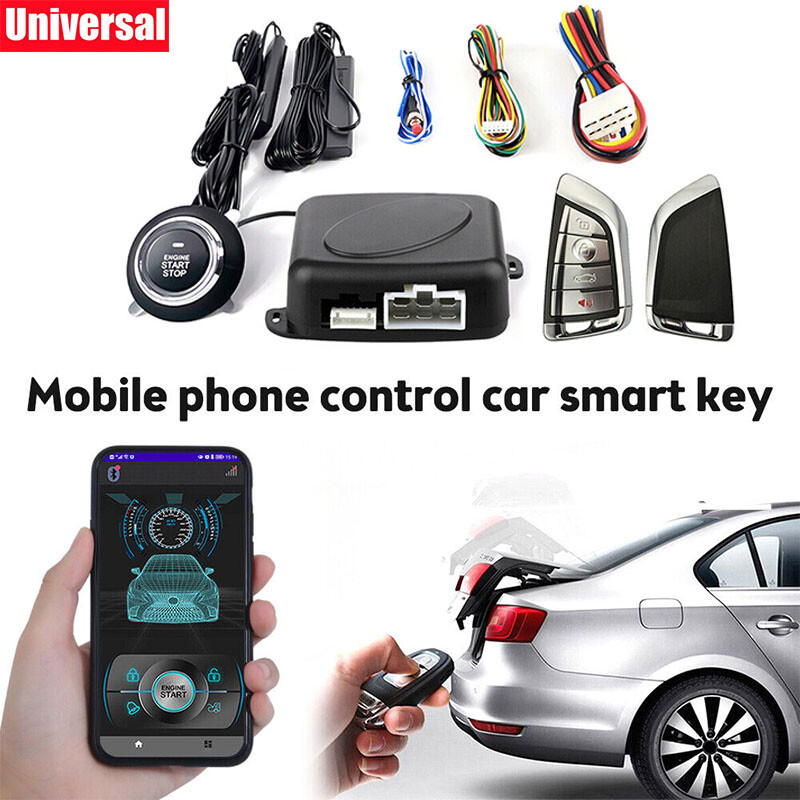 Car Keyless Entry Engine Start Alarm System Push Button Remote Starter Stop Kits