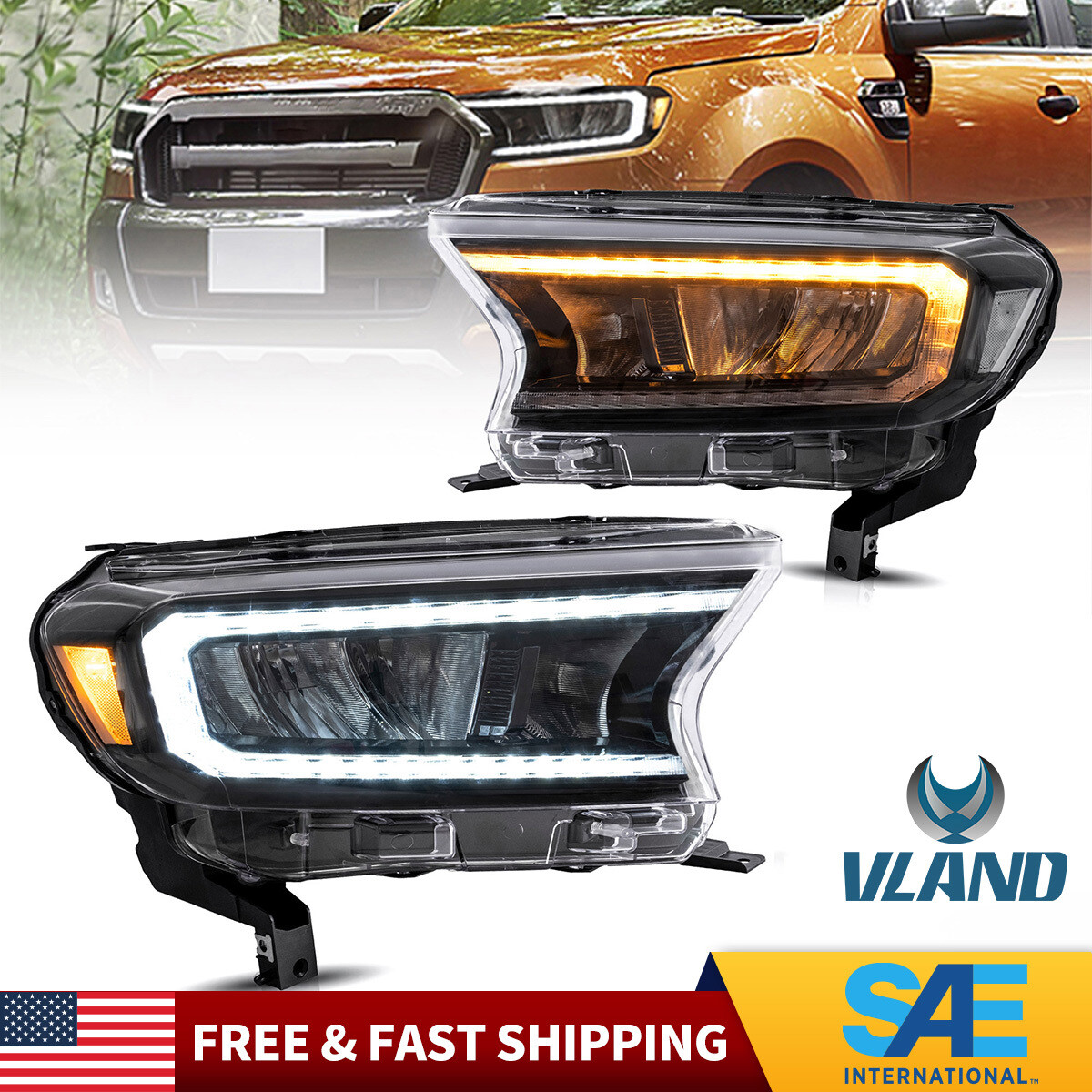 VLAND Full LED Dual Beam Headlights Fit Ford Ranger 2015-2021 2017 2018 2019 Set VLAND Full LED Dual Beam Headlights Fit Ford Ranger 2015-2021 2017 2018 2019 Set
