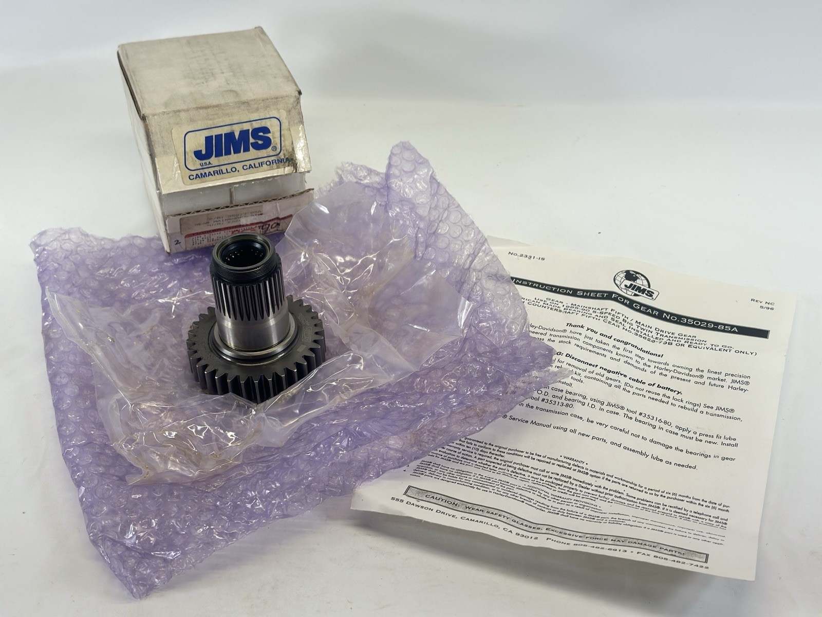 JIMS 5 Speed Transmission Mainshaft 5th Gear + Bearings 85-90 Harley BT Evo 8297