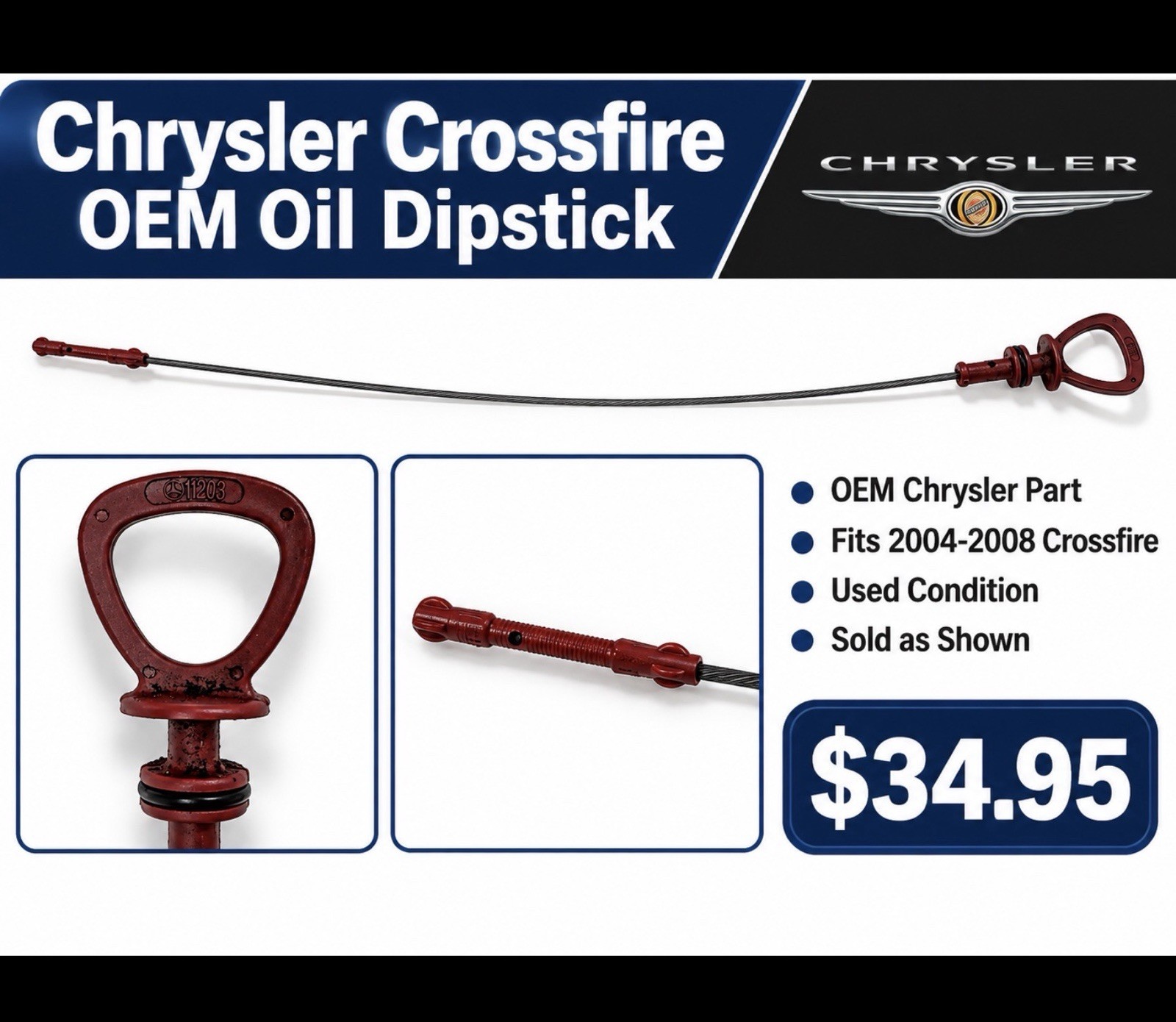 2004-2008 Chrysler Crossfire OEM Engine Oil Dipstick Used Red Handle