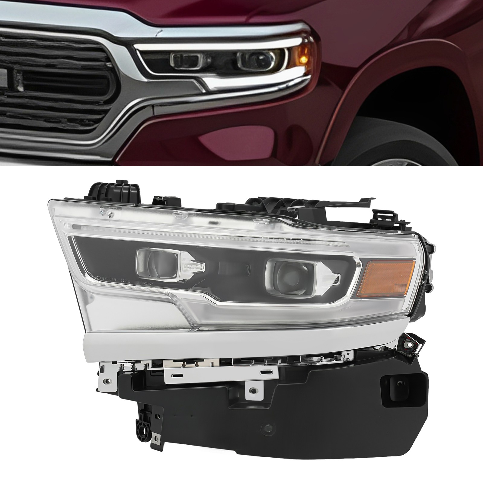 Full LED Headlight For 2019-2022 Ram 1500 Dual Projector Headlamp Drive Side LH