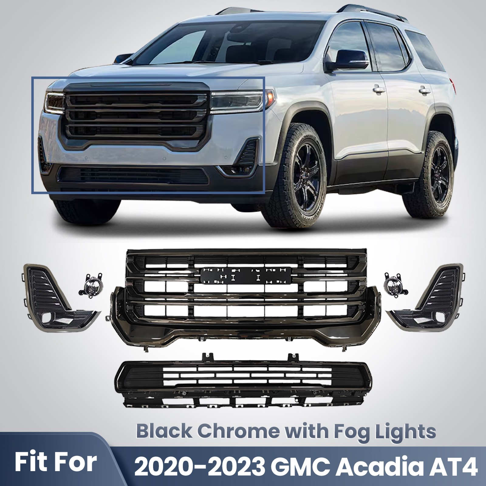 For 2020-2023 GMC Acadia AT4 Front Grille Assembly  W/  Fog Lights Black Chrome