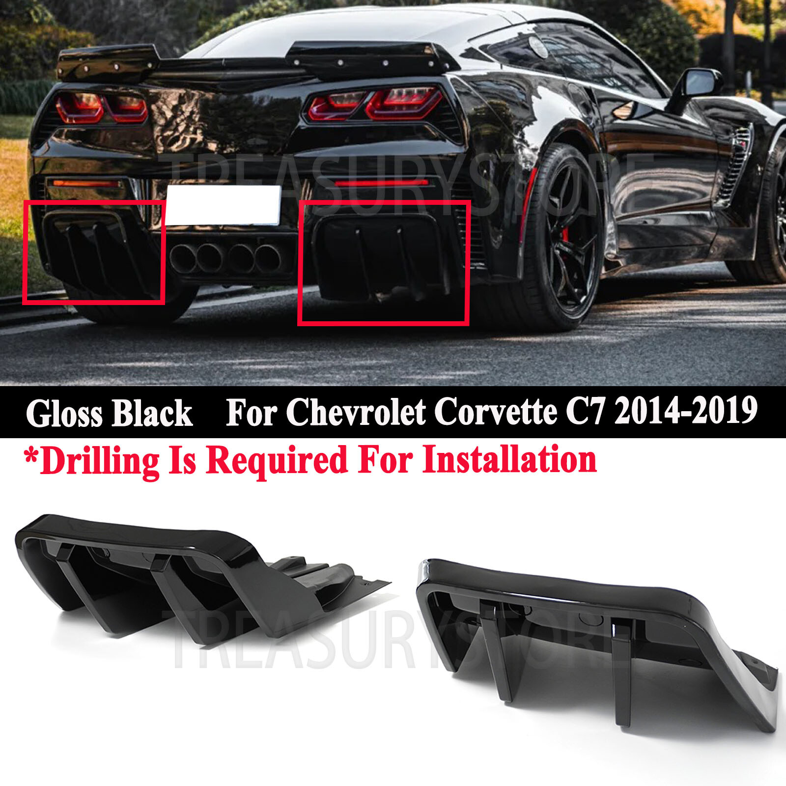 For Corvette C7 Z06 2014-2019 STG 3 Add-On Rear Bumper Diffuser Kit Gloss Black For Corvette C7 Z06 2014-2019 STG 3 Add-On Rear Bumper Diffuser Kit Gloss Black