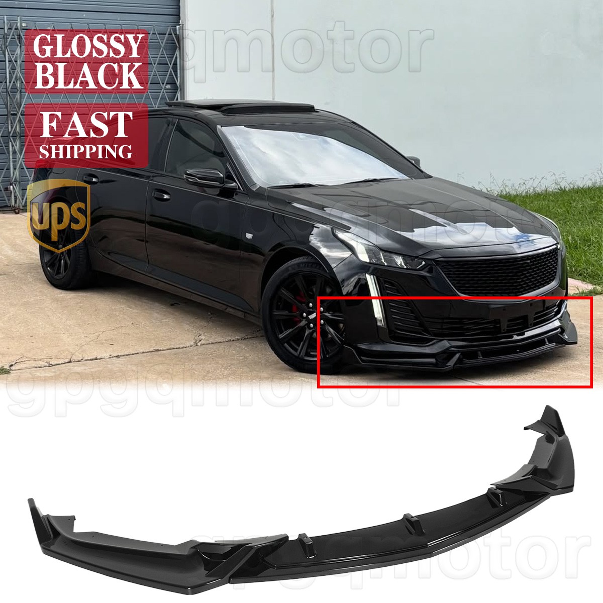 For Cadillac CT5 2020-2024 Gloss Black V Style Front Bumper Lip Splitter Spoiler For Cadillac CT5 2020-2024 Gloss Black V Style Front Bumper Lip Splitter Spoiler