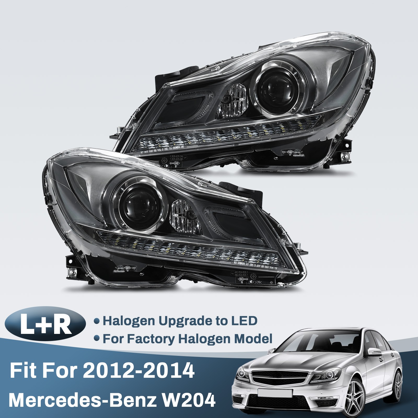 For 2012-2014 Mercedes Benz W204 C-Class LED Projector Headlight Headlamp Black For 2012-2014 Mercedes Benz W204 C-Class LED Projector Headlight Headlamp Black