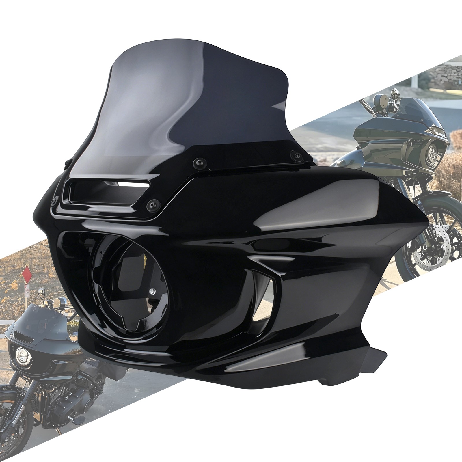 Black Headlight Fairing w/ Windshield & Bracket Kit For Harley Softail 2018‑2026