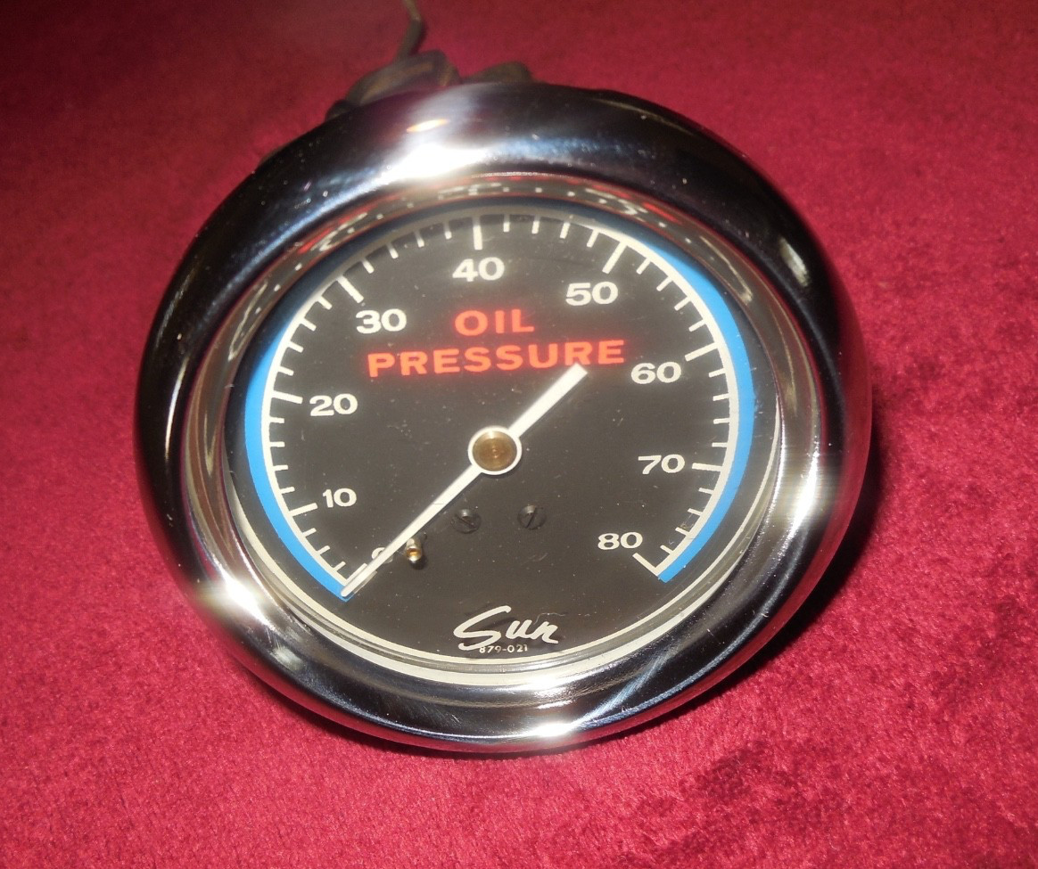 Vintage SUN 2-5/8 inch 0 - 80 PSI Blueline mech oil pressure gauge Gasser Muscle Vintage SUN 2-5/8 inch 0 - 80 PSI Blueline mech oil pressure gauge Gasser Muscle