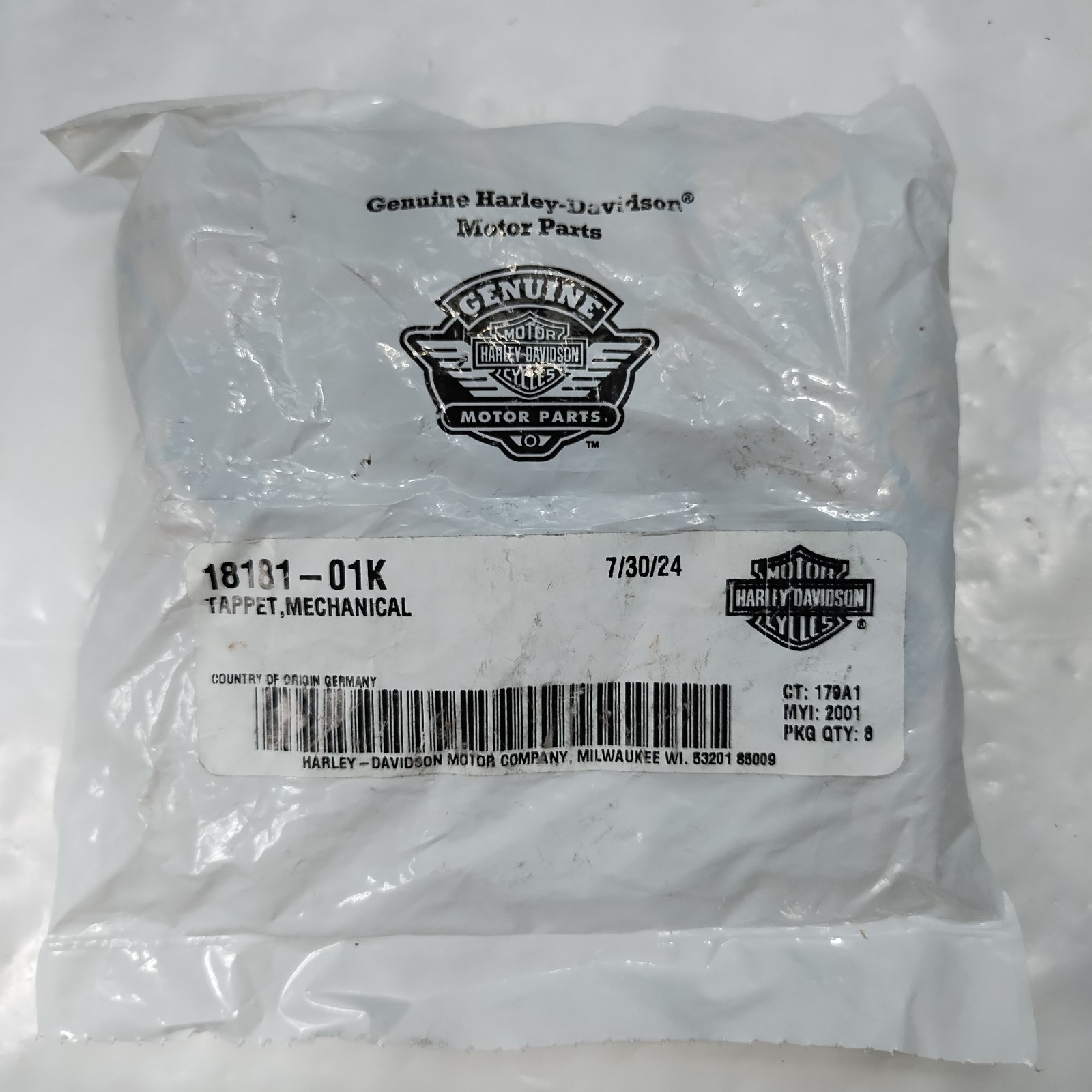 Mechanical Tappet For Harley Davidson Motorcycles, P/N 18181-01K - 8 Count, READ Mechanical Tappet For Harley Davidson Motorcycles, P/N 18181-01K - 8 Count, READ
