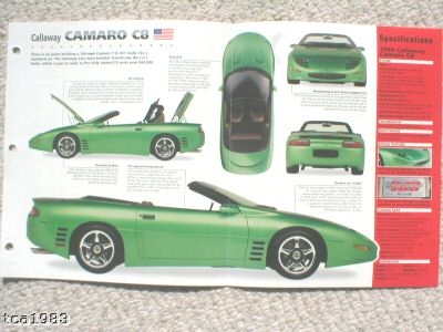 Chevy CALLAWAY CAMARO C8/C-8 SPEC SHEET/Brochure:1994,