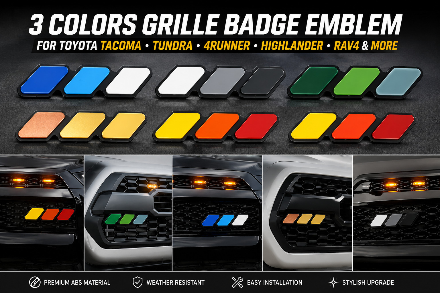 3 Color TRD Style Grille Badge Emblem Fits Toyota Tacoma Tundra 4Runner