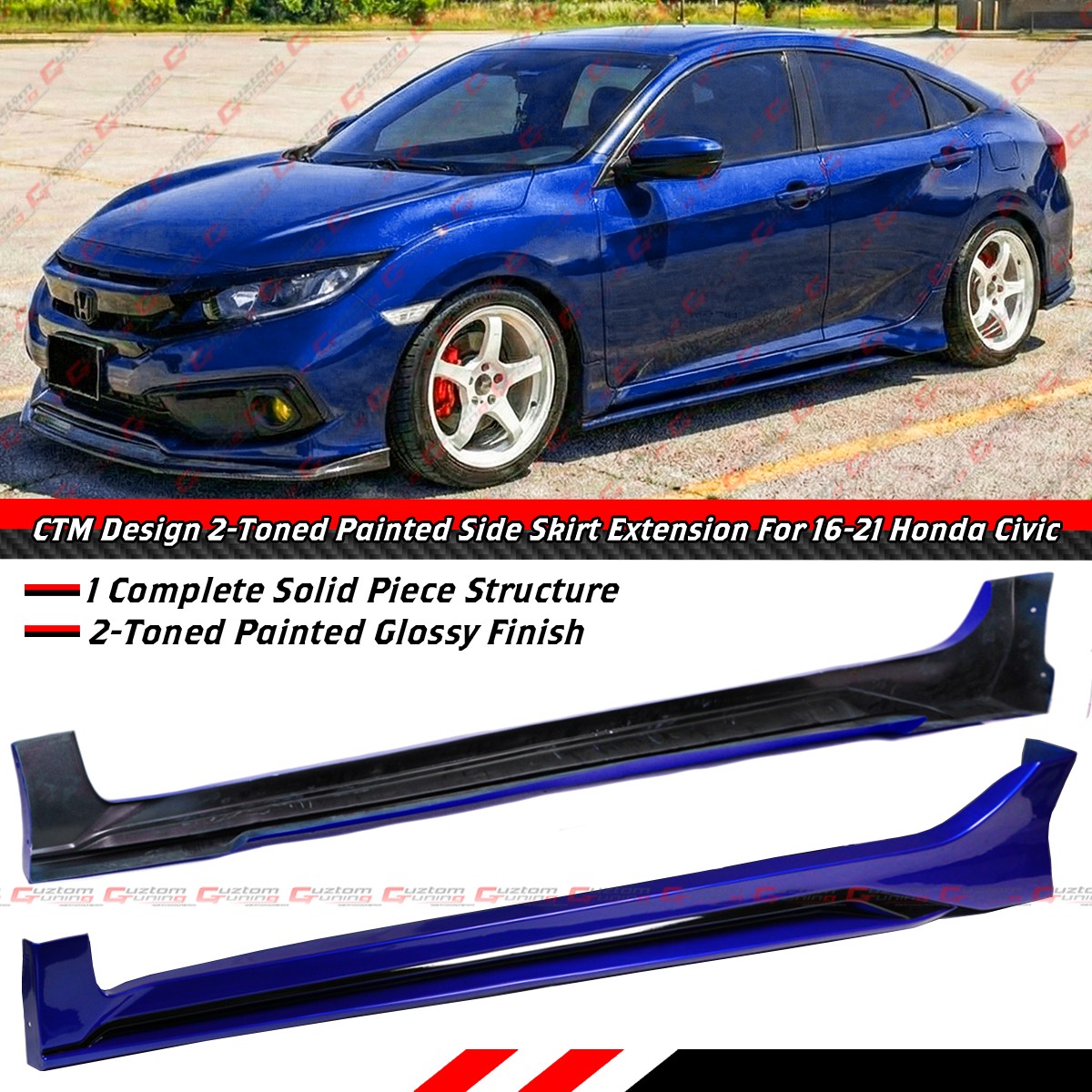 For 2016-2021 Honda Civic Sedan Hatchback FC FK4 CTM Blue Side Skirt Extension