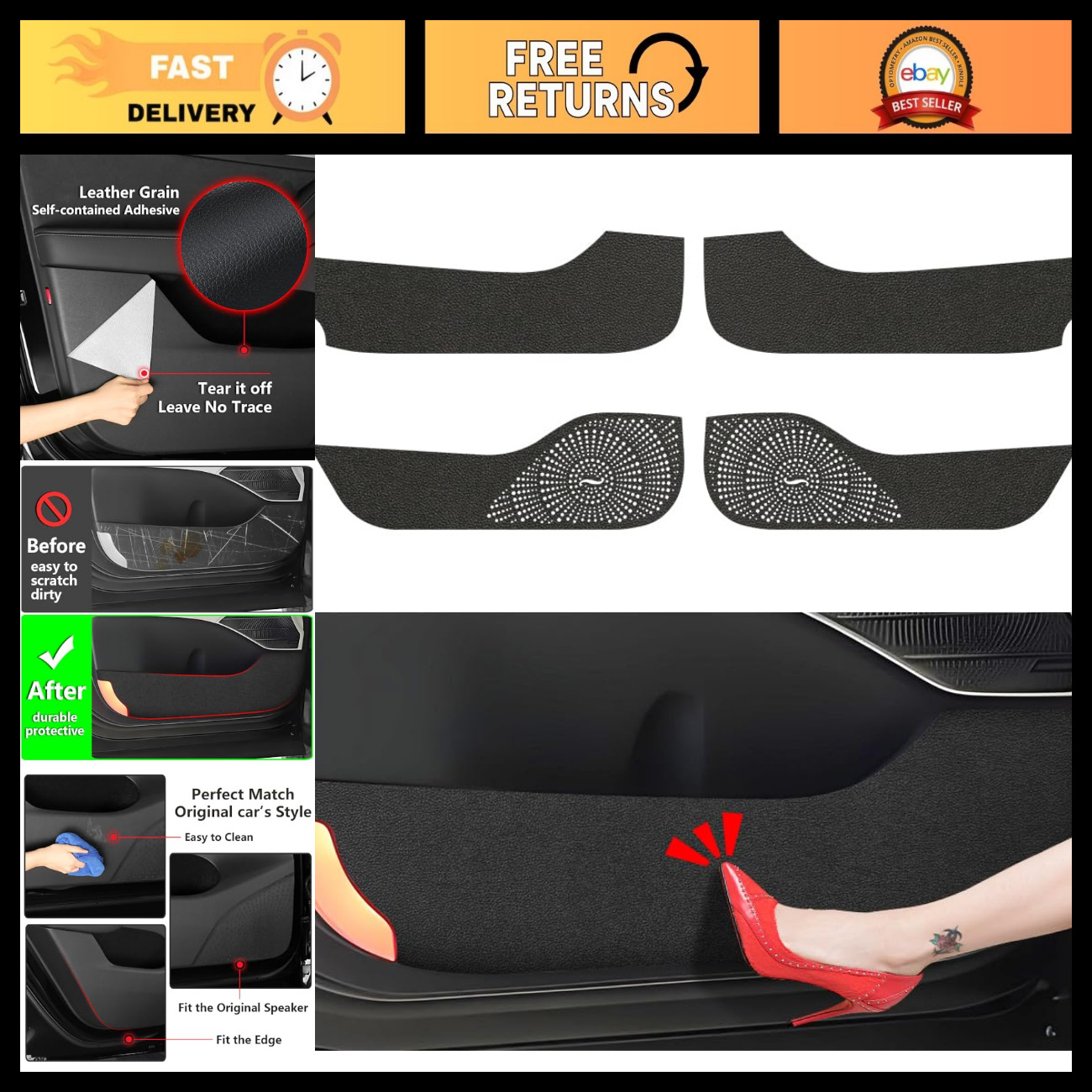 Car Door Anti Kick Pad Protector Mat for 2020-2025 SUV, Dirt & Collision Shield