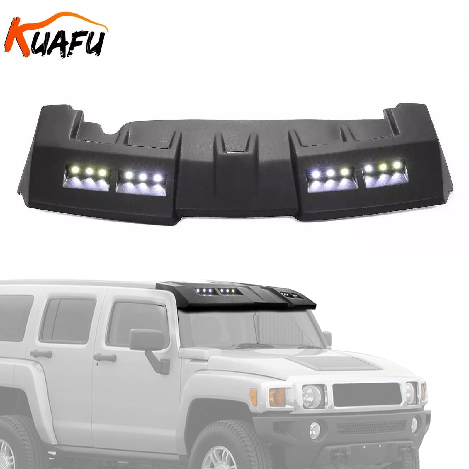 KUAFU Fiberglass Sun Visor Roof Painted W/ LED DRL Light For Hummer H3 All Years KUAFU Fiberglass Sun Visor Roof Painted W/ LED DRL Light For Hummer H3 All Years