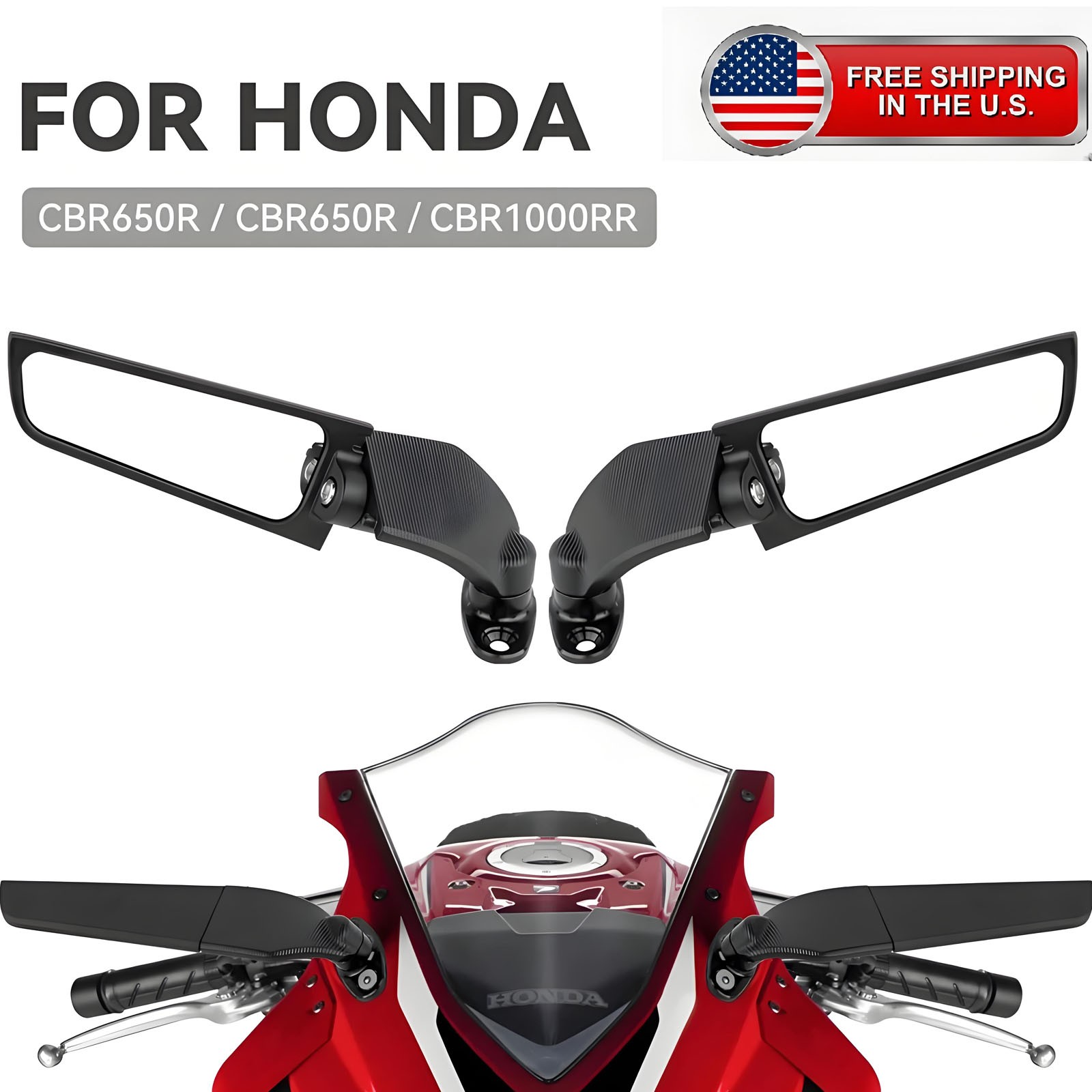 2PCS Wind Wing Mirrors Adjustable For Honda CBR650R CBR1000RR CBR500R