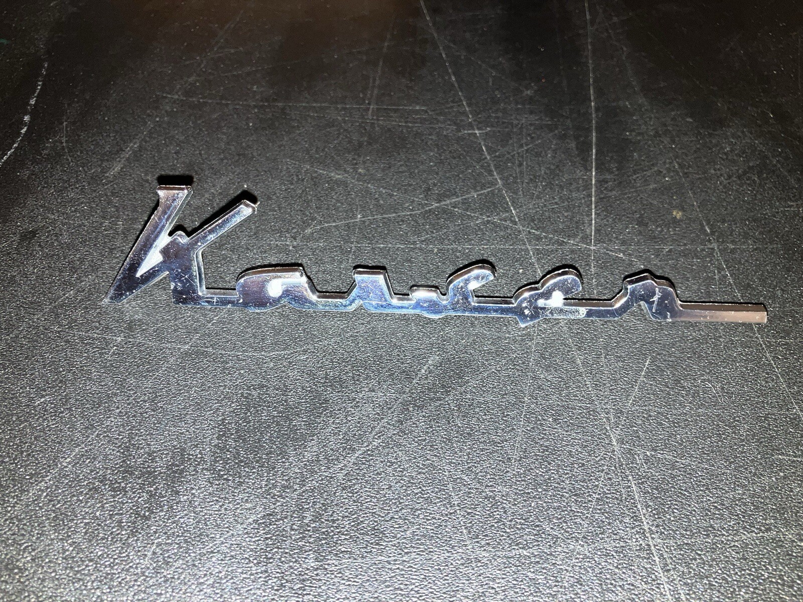 Nice Vtg Kaiser Script Emblem 1952 53 54 55 Part 792753 OEM 9525 Nice Vtg Kaiser Script Emblem 1952 53 54 55 Part 792753 OEM 9525
