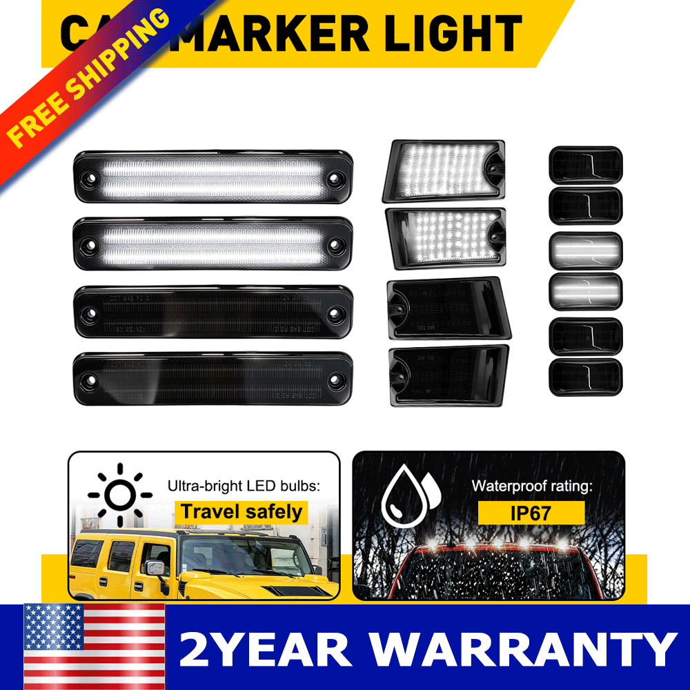 14x Black Smoke Lens White LED Cab Roof Marker Running Lights For 03-09 Hummer