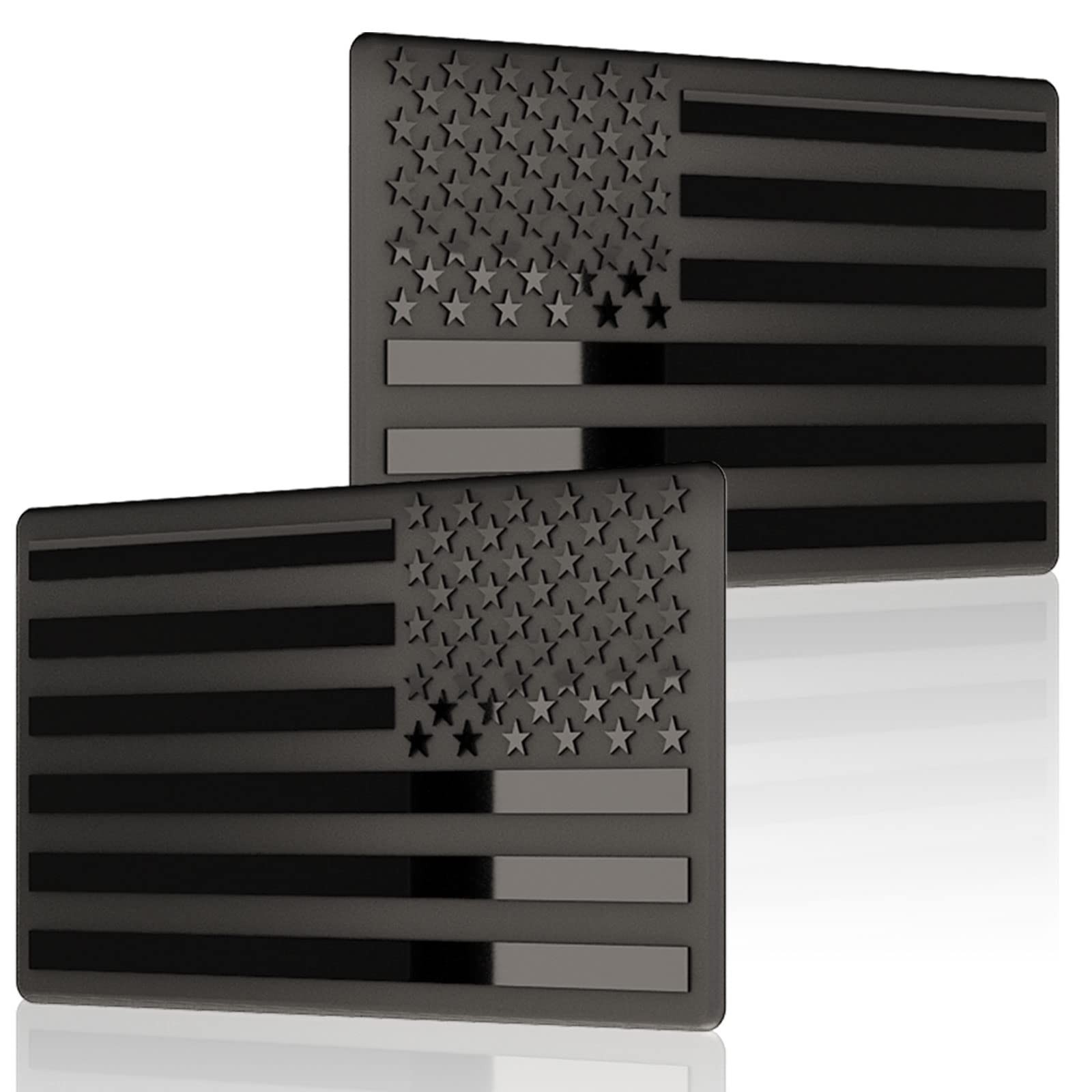 Embossed 3D Metal All Black American Flag Emblem Decal Stickers (1 Pair), Matte Embossed 3D Metal All Black American Flag Emblem Decal Stickers (1 Pair), Matte