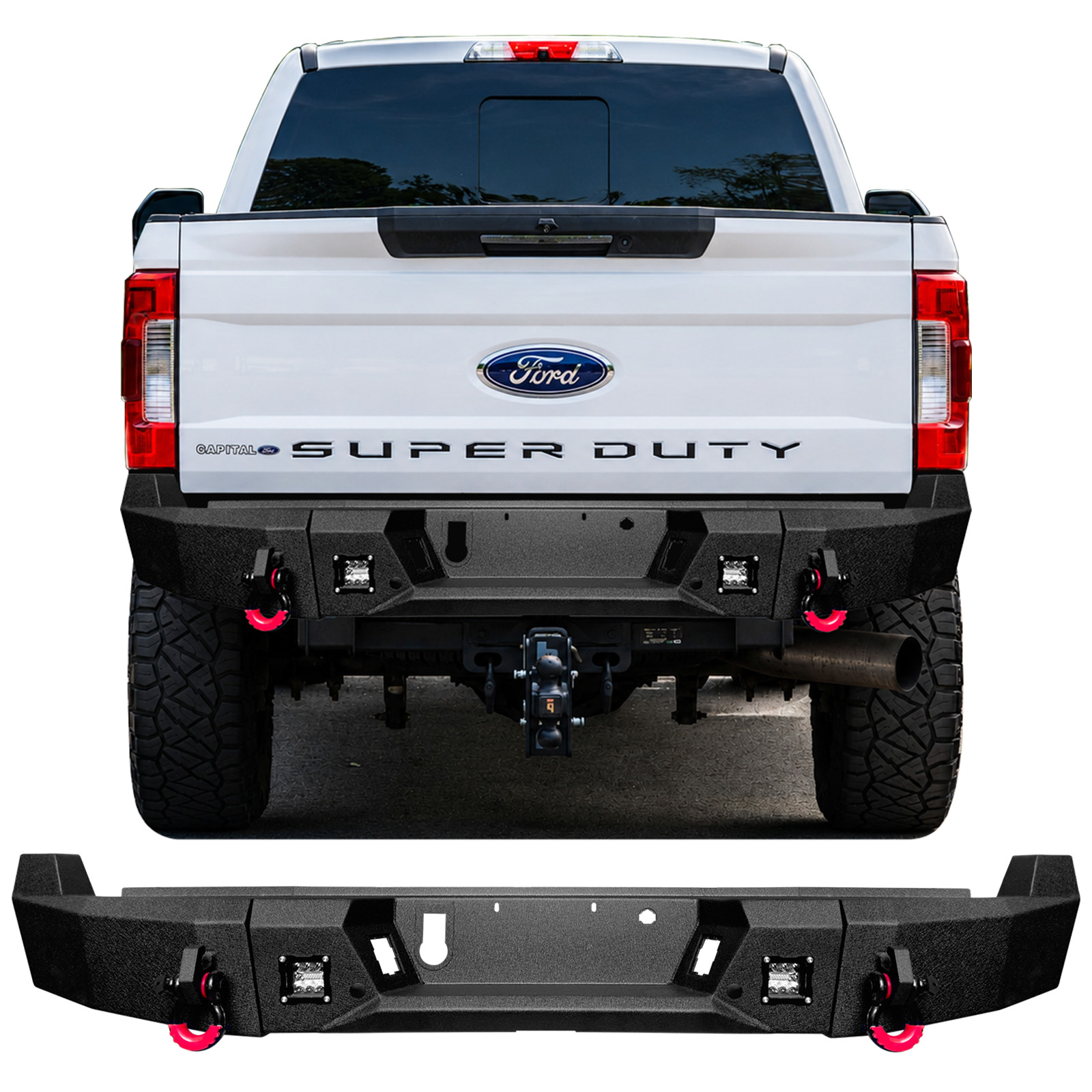 Steel Rear Bumper w/D‑Rings For 2017‑2022 Ford F‑250/F‑350/F‑450 Super Duty