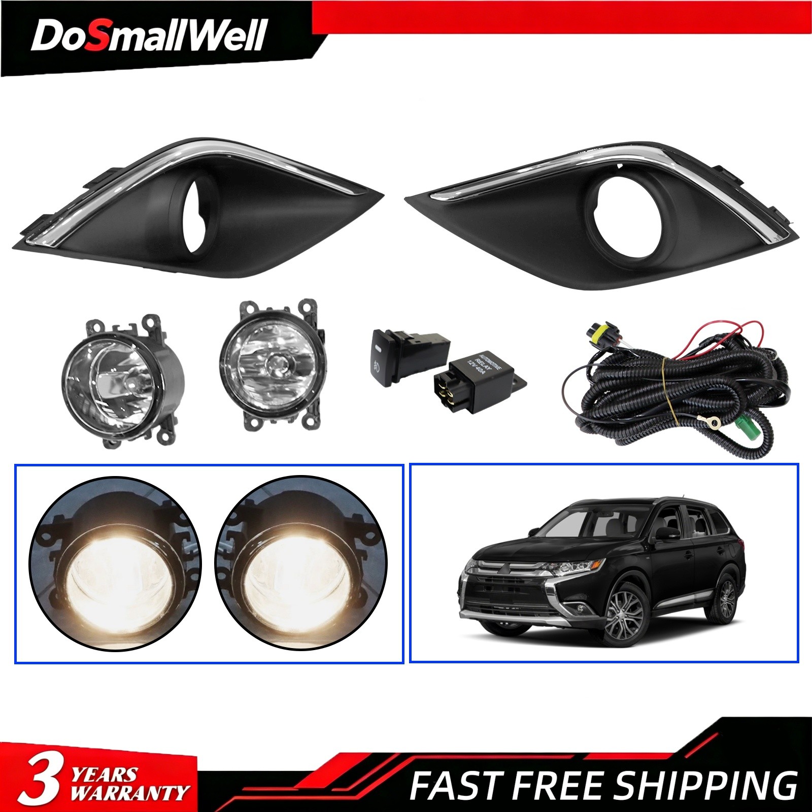 One Set Fog Lights(W/ Bracket) Covers Switch For Mitsubishi Outlander 2016-2020