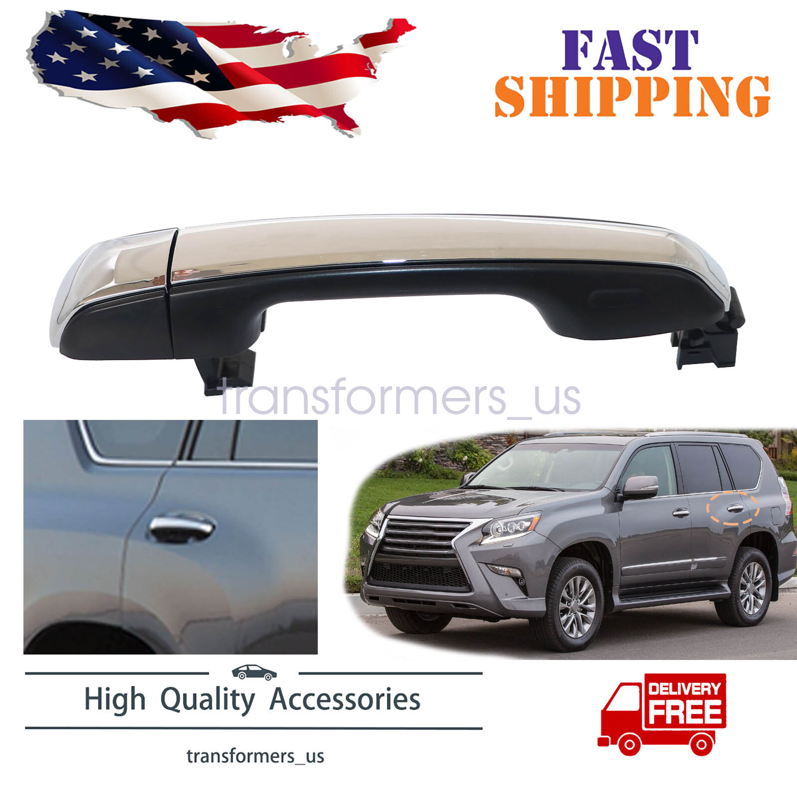 Rear Outer Door Left Right Handle+Cap Fit LEXUS GX460 2010-2017 69210-60170