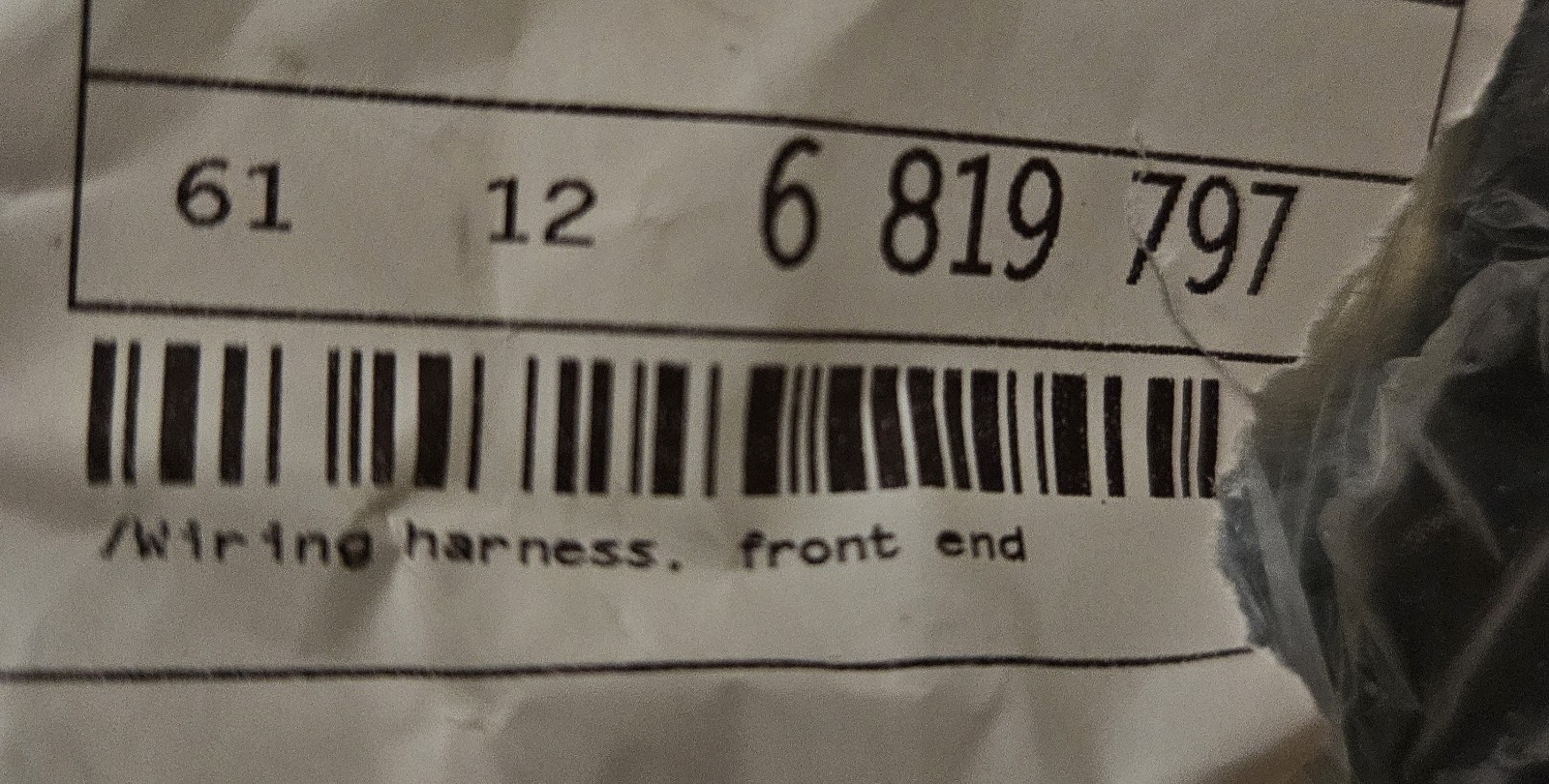 Genuine OEM NEW BMW Wiring Harness Front End 2016-2019  P/N 61-12-6-819-797 