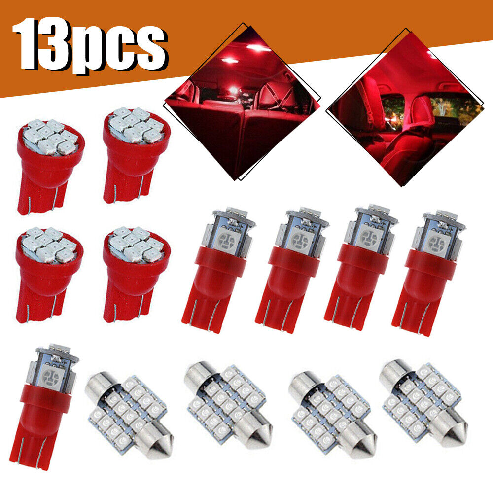 13x Auto Dome License Plate Lamps Red Car LED Interior Bulbs Light Package Kit