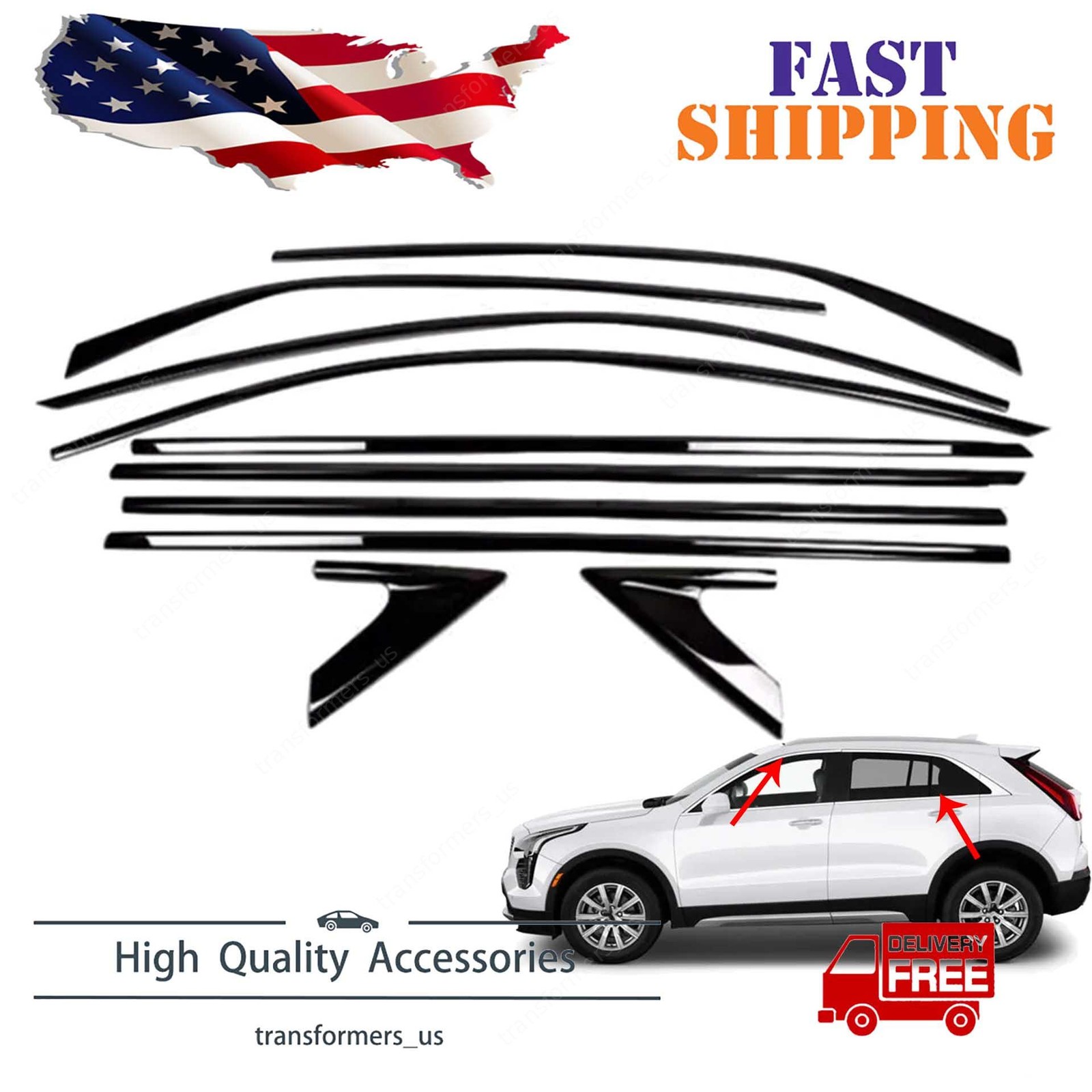 10PCS Window Strip Trim Seal Belt Trim for Cadillac XT4 2019-24 2025 Gloss Black