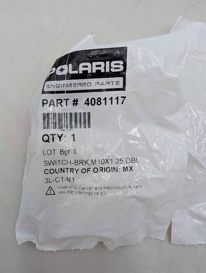 Polaris OEM Part 4081117 SWITCH-BRK,M10X1.25,DBL Polaris OEM Part 4081117 SWITCH-BRK,M10X1.25,DBL