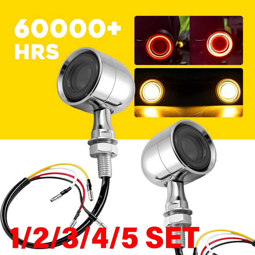 Motorcycle Blinker LED Red Amber Turn Signals Universal Light Chrome 1-5SET