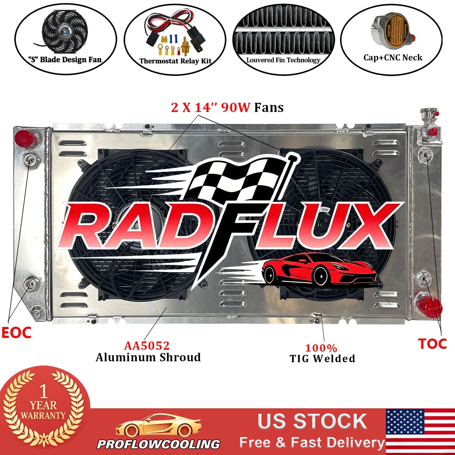 Radiator+Shroud Fan For 1988-2000 Chevy/GMC C/K Truck 1500 2500 3500 5.7L V8 AT