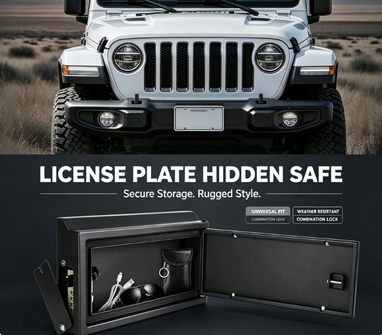 License Plate Hidden Safe Box Universal Bracket Secret Stash Storage with Lock