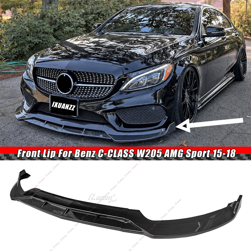 FOR 2015-18 MERCEDES BENZ W205 C43 C300 AMG SPORT GLOSS BLK 3PC FRONT BUMPER LIP