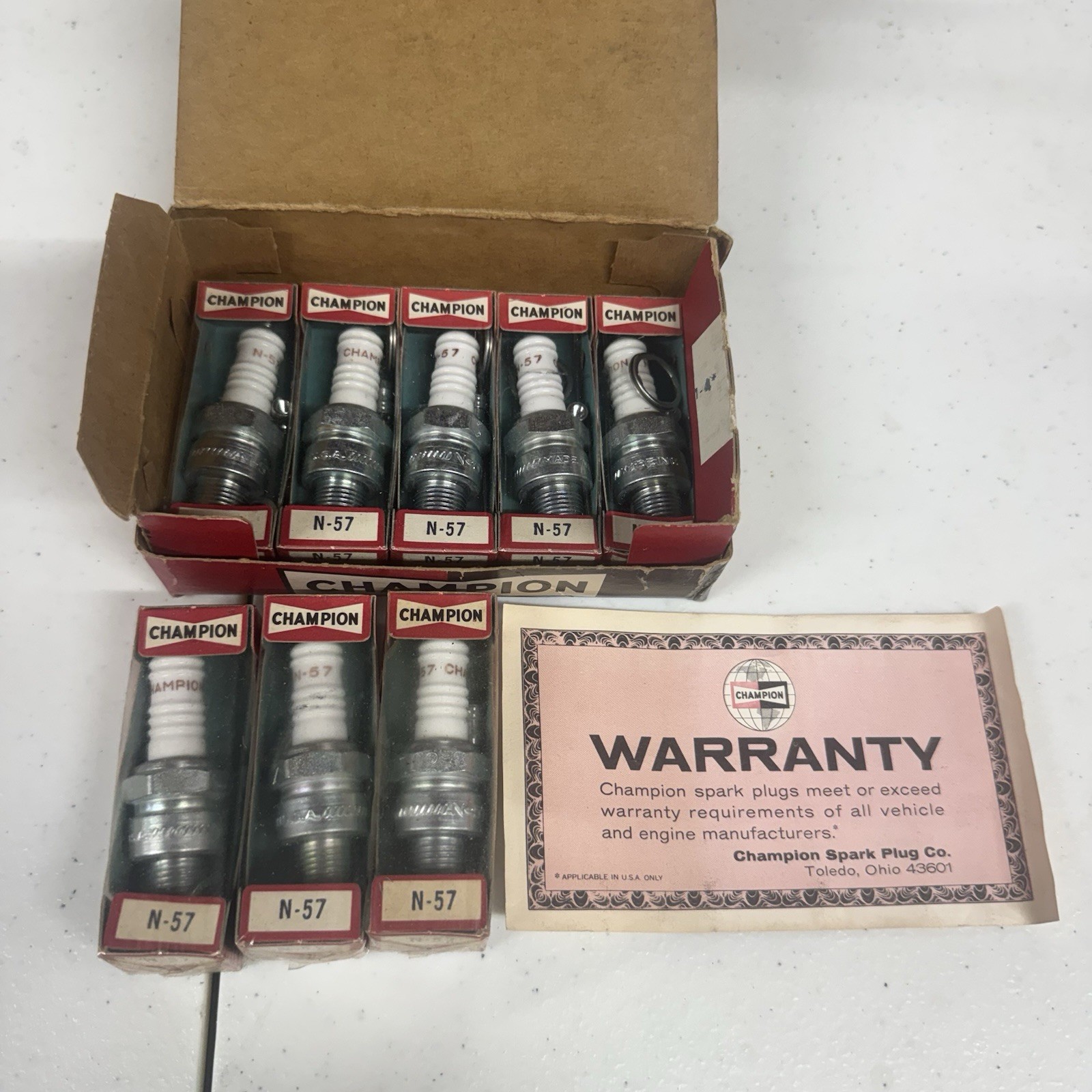 8 Vintage Champion N-57 Spark Plugs NOS John Deere Snowmobile Original Boxes